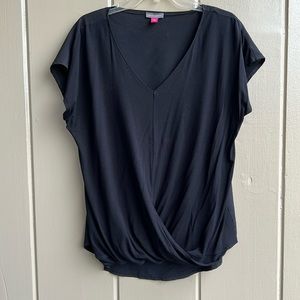 Vince Camuto Black V-Neck Draped Front Top